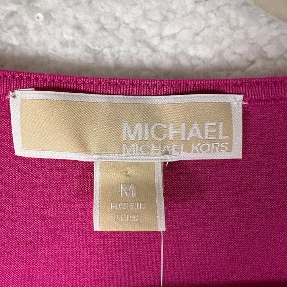 Michael Michael Kors Womens Pink V-Neck Layered Hem 3/4 Sleeve Blouse Top Medium - Picture 3 of 9